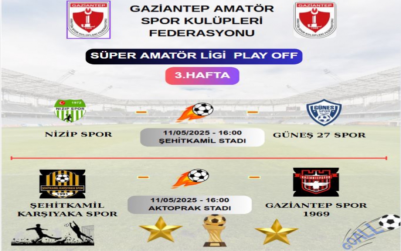 SÜPER AMATÖR PLAY OFF 3. HAFTA MÜSABAKALARI AÇIKLANDI.